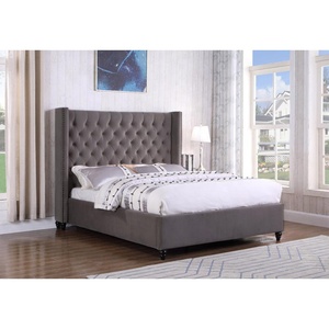 Buttons Tufted High Headboard Double King Size Bedroom Furniture Fabric Covered <strong>Vintage</strong> Design <strong>Bed</strong> <strong>Frame</strong> - Product Image 3