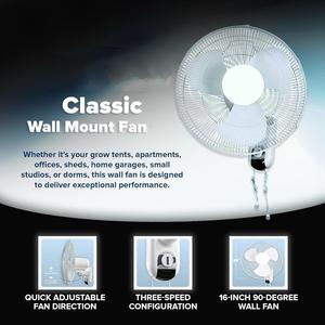 Ventilador de montaje en pared clásico de 16 pulgadas, unidad mecánica de refrigeración de aire eléctrica con controles de cable de extracción fácil, ventiladores de montaje en pared para el hogar - Product Image 4