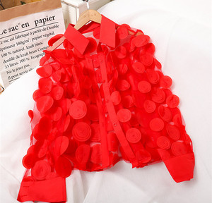 Camicetta da <span class=keywords><strong>Donna</strong></span> in <span class=keywords><strong>Chiffon</strong></span> con Maniche a Lanterna Lunghe, Traforata 3D con Motivi Floreali, Trasparente, Moda - Product Image 6