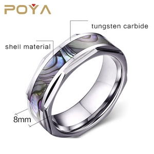 Anillo de Carburo de Tungsteno con Incrustaciones de Concha de Abulón y Facetas de Diamante de 8 mm de POYA Jewelry, Anillos de Compromiso y Matrimonio para Él y para Ella - Product Image 5
