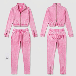 2026 New Y2K Women Two Piece <b>Set</b> Heavyweight Cotton Fleece Cropped Zip Hoodie and Flared Joggers <b>Set</b> Streetwear Tracksuit - Product Image 3