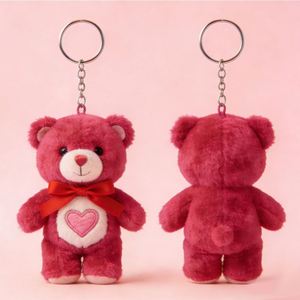 Llavero de peluche con forma de oso de San Valentín color fucsia personalizado - Llavero de peluche con forma de corazón |   Regalo Personalizado - Product Image 1