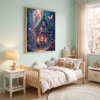 Peinture Diamant 5D Personnalisée Forêt Féerique Maison Papillon Cabane Fantastique Kit d'Art DIY Complet pour Adultes Débutants Cadeau