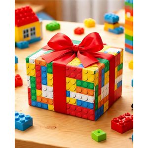 Papier d'emballage en forme de blocs de construction, 17 pouces x 16,5 pieds, design de briques colorées, pour cadeaux, artisanat, anniversaire, Noël - Product Image 2