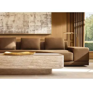 Sassanid OEM Modern Contemporary American Luxury Living Room Set Travertine Carved Coffee Table