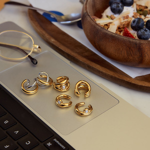 18K Gold Plated High Polished <strong>Ear</strong> Cuff with Twins <strong>Shell</strong> Pearl Fashion <strong>Drop</strong> Earrings - Product Image 6