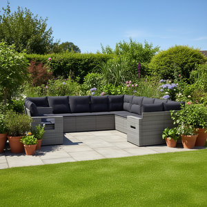 Modular Grey PE <b>Rattan</b> Garden <b>Sofa</b> Set Steel Frame Outdoor Furniture 10 Seater Contemporary Design - Product Image 2