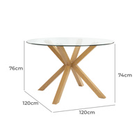 Ensemble de meubles de salle à manger en verre trempé en forme de X pieds en métal table à manger ronde en verre