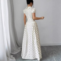 Robe longue élégante pour femme, style vintage à pois, manches bouffantes, col rabattu, coupe trapèze, taille haute, décontractée pour le quotidien
