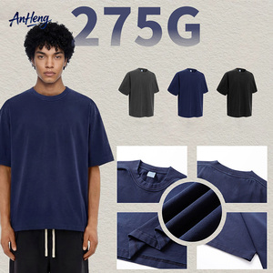 Men Heavyweight Cotton T Shirt 275G Solid Crew Neck Oversized Streetwear Tee Custom <b>Logo</b> OEM Bulk Wholesale Supply Top Tee - Product Image 1