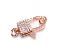 Connecteur DIY pour bijoux en argent sterling 925 avec fermoir mousqueton rectangulaire pavé de logo en or 14K