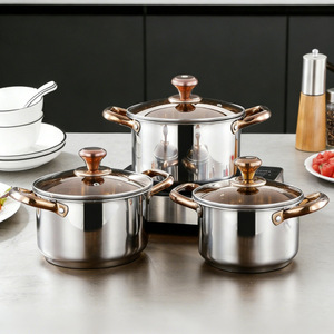 Stainless Steel Cookware <b>Set</b> 3-Piece Rose Gold Lid Soup <b>Pot</b> Oven Safe Rust Proof - Product Image 2