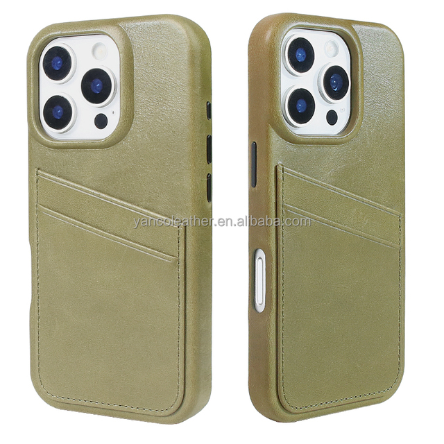 Cowhide Eco-Friendly Mobile Phone Cases Genuine Leather Phone case Cell Phone Cases with Card Holder for iPhone 15 16 Pro Max