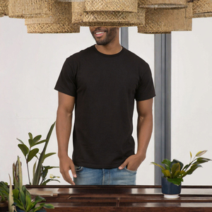 T-shirt pour homme noir 100% coton, col rond, manches courtes, tricoté, décontracté, à porter au quotidien - Product Image 2