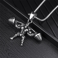 Collier d'haltérophilie, pendentif de Fitness, musculation, Gym, 2 couleurs, collier d'haltères, bijoux de Fitness, vente en gros, 2023