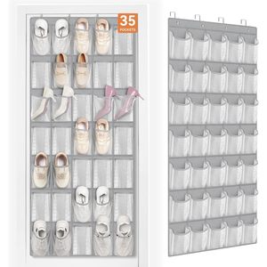 FENTEC 35 Pocket Over The Door Shoe Organizer Mesh Hanging Shoe Rack Grey For Closet Wall Storage - Product Image 1