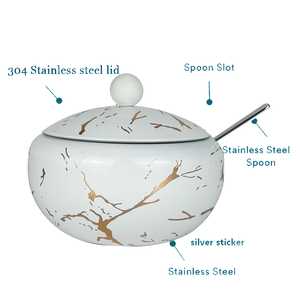 Basso MOQ fabbrica di alta qualità rivestimento bianco adesivo in <span class=keywords><strong>argento</strong></span> 304 in acciaio inox ciotola di zucchero con coperchio e cucchiaio in acciaio inox - Product Image 2