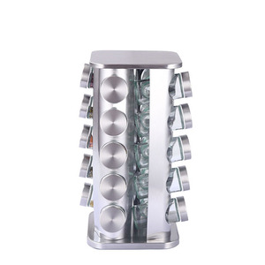 Kitchen Countertop Rotating Spice Rack Organizer with 20 Stainless Steel Spice Jars Cabinet Revolving Seasoning Organizer