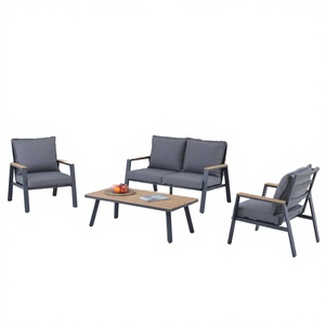 Conjunto de Sofás de Aluminio Modernos y Duraderos para Exteriores BHR - Muebles de Jardín y Patio Negros - Product Image 3