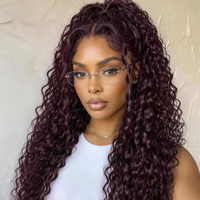 Perruques Lace Front en Cheveux Humains Couleur Bourgogne, Sans Colle, Cheveux Brésiliens Bruts, Ondulation Lâche, Pré-Pluckées, Perruques Frontales HD Lace pour Femmes Noires