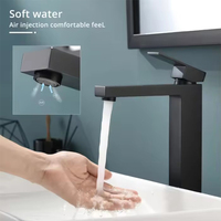 Robinet de toilette moderne à poignée unique, mélangeur d'eau chaude et froide noir, robinet de lavabo de comptoir pour salle de bain, hôtel, villa
