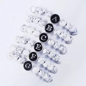 Factory Wholesale New Cheap 26 Initials White Turquoise Beaded Luminous Zinc Alloy Drip Oil Letters Bracelets