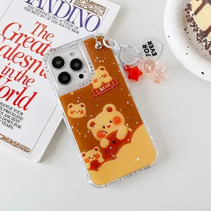 Casing ponsel rantai PC Glitter mewah Resin epoksi modis Logo kustom dengan casing ponsel untuk iPhone 11 12 13 14 15