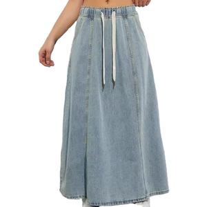 Falda vaquera larga informal para mujer, diseño personalizado estilo callejero americano, cintura elástica, corte holgado con dobladillo amplio - Product Image 4