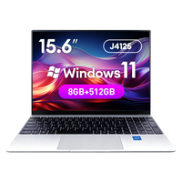Nouvel ordinateur portable Intel J4125 de 15,6 pouces, Windows 11, 8 Go de RAM, 512 Go de SSD, fin, pas cher, écran IPS en métal avec clavier numérique