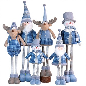 Figurines de Noël extensibles en tissu : Père Noël, Bonhomme de neige, Renne, à carreaux bleus, 31-50 cm, pour décoration de fêtes - Product Image 1