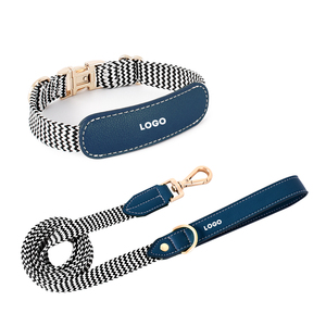 Guinzaglio per Cani Intrecciato a Righe in Nylon Resistente con Set Collare e Guinzaglio in Pelle per Cani di Taglia Media e Grande - Product Image 1