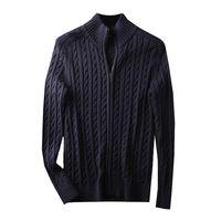 Pull tricoté pour homme, coupe ajustée, col rond, 100% coton, à côtes torsadées, chaud, anti-plis, style Old Money, pour l'hiver
