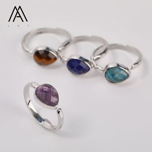 Goutte d'eau <span class=keywords><strong>cristal</strong></span> bagues guérison pierre précieuse naturelle perle à facettes Cabochons <span class=keywords><strong>bague</strong></span> en argent bijoux de mariage dame cadeau - Product Image 6