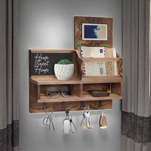 Porte-clés <span class=keywords><strong>en</strong></span> bois Organisateur de courrier et de clés <span class=keywords><strong>en</strong></span> bois mural avec <span class=keywords><strong>tableau</strong></span> noir et 4 crochets Porte-clés avec étagère - Product Image 6