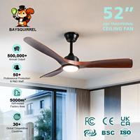Ventilateur de plafond 52 pouces avec lumière, 3 pales en ABS, moteur DC, télécommande APP, style moderne pour chambre, salon, intérieur et extérieur – Vente directe usine