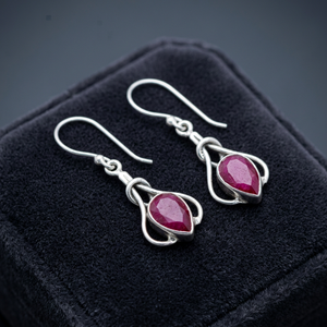 Élégantes boucles d'oreilles pendantes en argent sterling avec pierre précieuse rubis taille poire pour femme, cadeau de fête, bijoux raffinés - Product Image 3