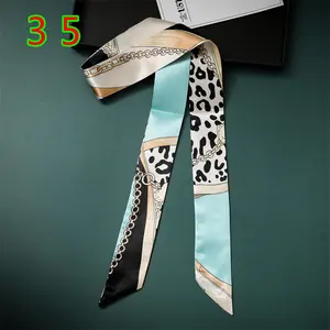 Retro French 100% Plain Silk Scarf New Luxury Brand Skinny Scarf For Women Digital Printing Head Scarf Long Handle Bag Ribbons