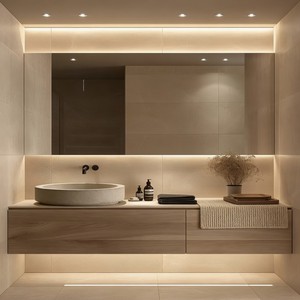 Mobile da Bagno Sospeso in <span class=keywords><strong>Legno</strong></span> |   Mobile in <span class=keywords><strong>Legno</strong></span> <span class=keywords><strong>Naturale</strong></span> + Lavandino |   Design con illuminazione a LED per bagni di piccole dimensioni - Product Image 1