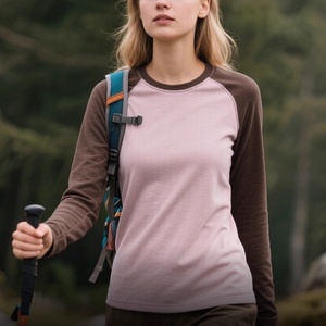 <span class=keywords><strong>Sous</strong></span>-vêtement simple uni en laine mérinos 100% à col rond tricoté pour femmes, manches raglan - Product Image 4