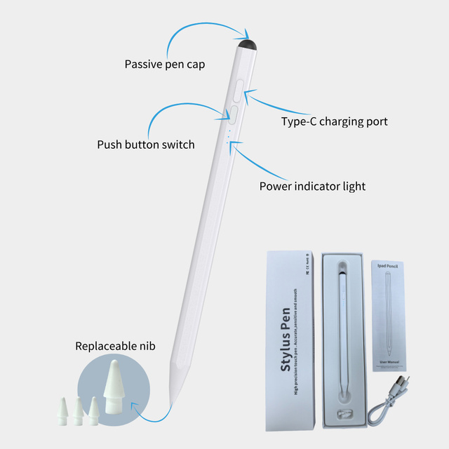 Free 4 Pen Tip 10-14H Using time Active Stylus Pen Plus Passive Supports Tilt-Sensitive Drawing and Accidental Touch Prevention