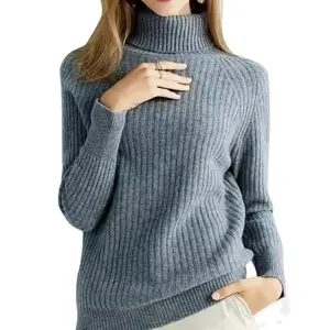 100% Merino Wool Sweater Casual Turtleneck Long Sleeve Sweater For Winter Fall Women's Clothing