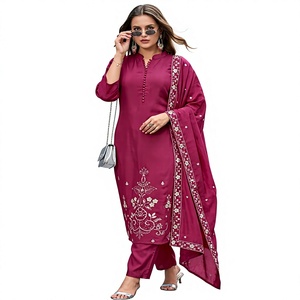 Salwar Kameez Moderno para Mujer con Costuras Decorativas y Forro de Algodón Mul Chanderi con Bordado, Ideal para Fiestas, Bodas, Diwali y Eventos (Largo hasta la Rodilla) - Product Image 1