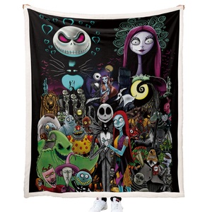 Couverture imprimée numérique 3D en gros Couverture polaire double face douce <span class=keywords><strong>Jack</strong></span> <span class=keywords><strong>Skellington</strong></span> et <span class=keywords><strong>Sally</strong></span> Couverture d'Halloween - Product Image 1