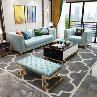 Leichte Luxus Wohnzimmer möbel Großhandels preis Benutzer definierte weiche Schnitt blau Modernes Leder Indoor Sofa Zimmer Set für Zuhause