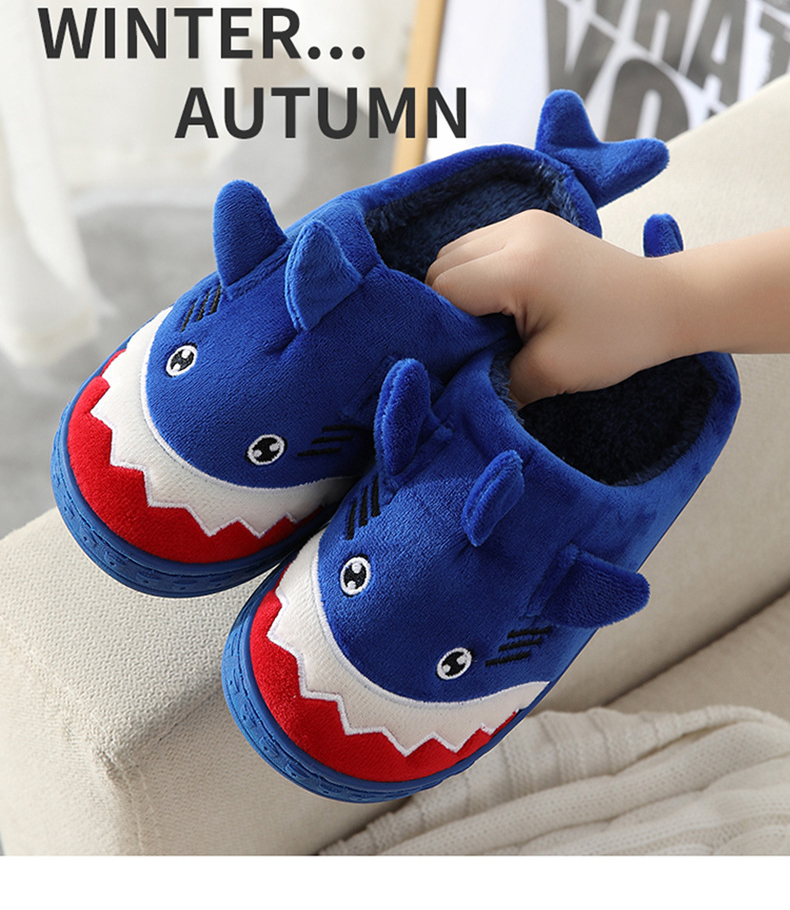 Children's Cotton Slippers Cartoon Shark Indoor Non-slip Warm Household Kids Plush Slippers