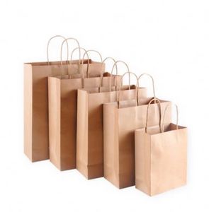 ECO Custom Made Printed <b>Brown</b> Flat Handle Takeaway Fast Food Packaging Kraft Paper Bag Restaurant Carry Bag - Product Image 4