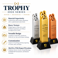 Trophée personnalisé avec base en aluminium mat et cristal K9 pour récompenses annuelles et souvenirs d'entreprise, impression UV OEM ODM