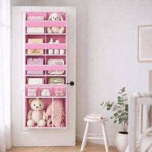Over The Door Organizer 33x15x85cm Pink With Clear Pockets For <b>Storage</b> Behind Doors - Product Image 5