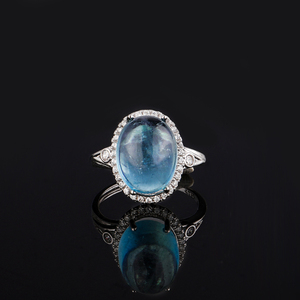 Nhẫn bạc S925 Sterling tự nhiên, mặt đá <span class=keywords><strong>Opal</strong></span> trơn, Aquamarine, dành cho nữ, đá thạch anh pha lê, có thể điều chỉnh kích cỡ - Product Image 2