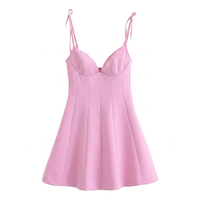 Robe Bretelles Courte Sans Manches Slim Respirante en Tissu Naturel Uni avec Nœud Décoratif pour Femme – Collection Printemps-Été 2025